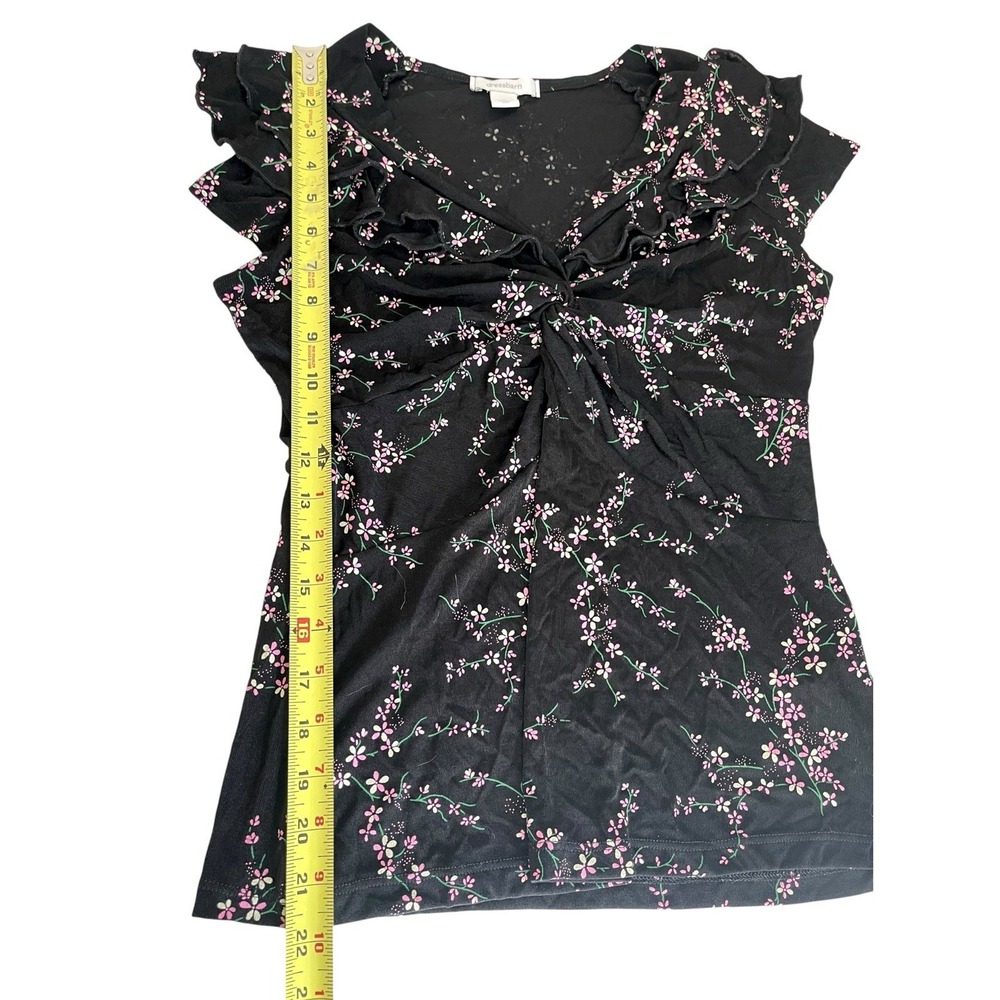 Vintage Y2K DressBarn Babydoll Black Floral Top Sz S Fairycore Dark Coquette - Picture 10 of 10